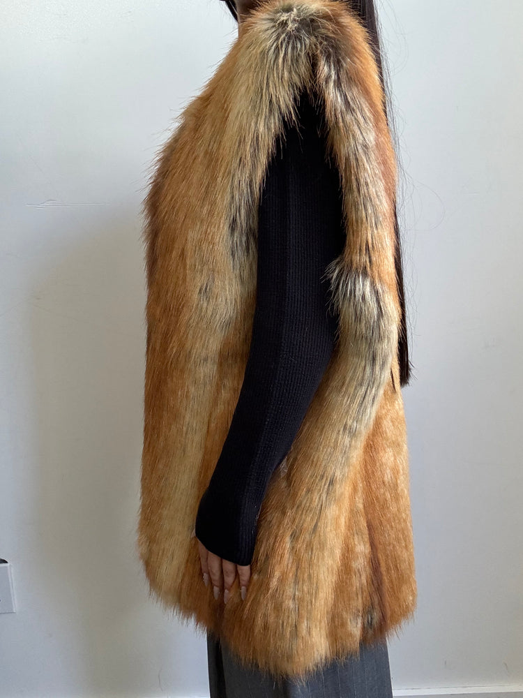 Vintage Faux Fur Vest in Reddish Brown Size XL