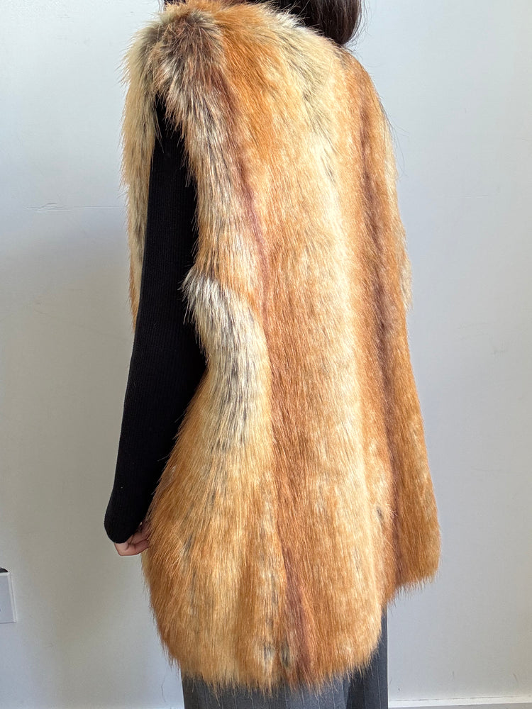 Vintage Faux Fur Vest in Reddish Brown Size XL