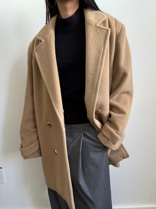 Vintage Tan Pea-Coat Size Large
