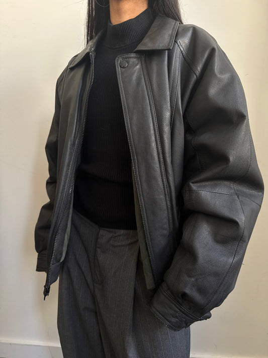 Vintage Pierre Cardin Charcoal Bomber Jacket Size Medium