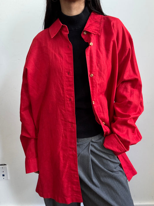 Vintage Red Linen Button-Up Size XL