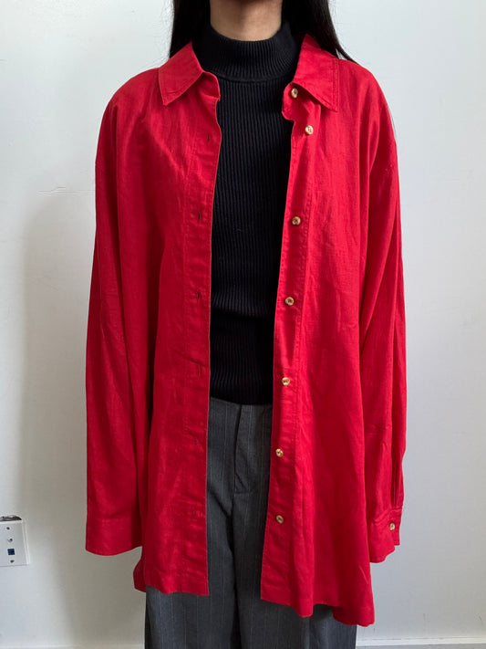 Vintage Red Linen Button-Up Size XL
