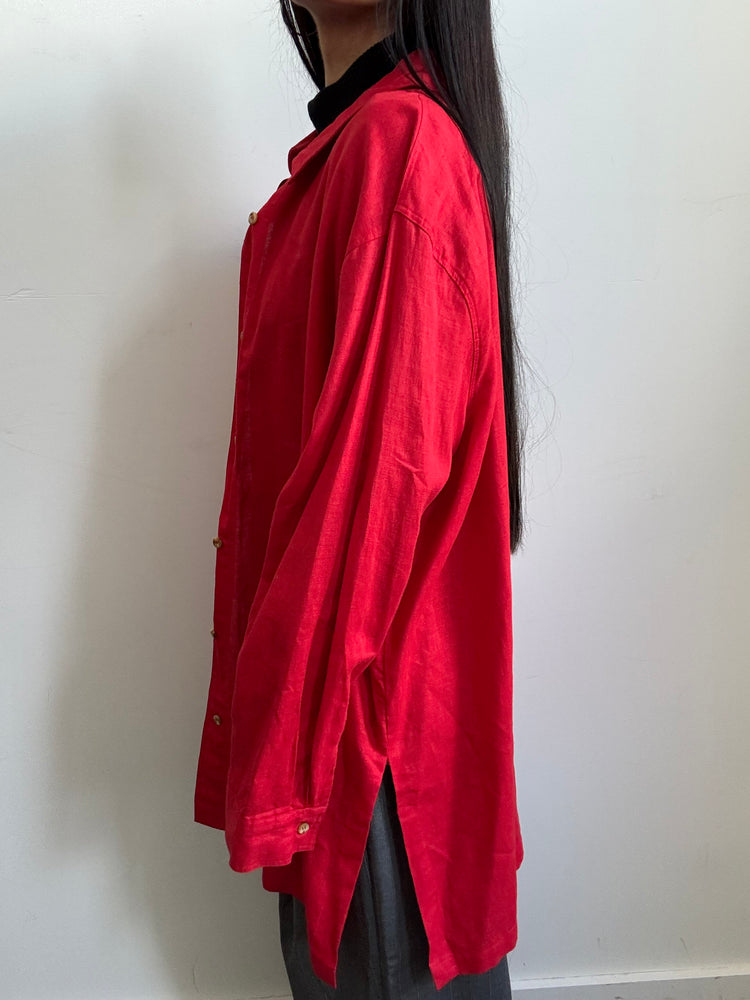 Vintage Red Linen Button-Up Size XL