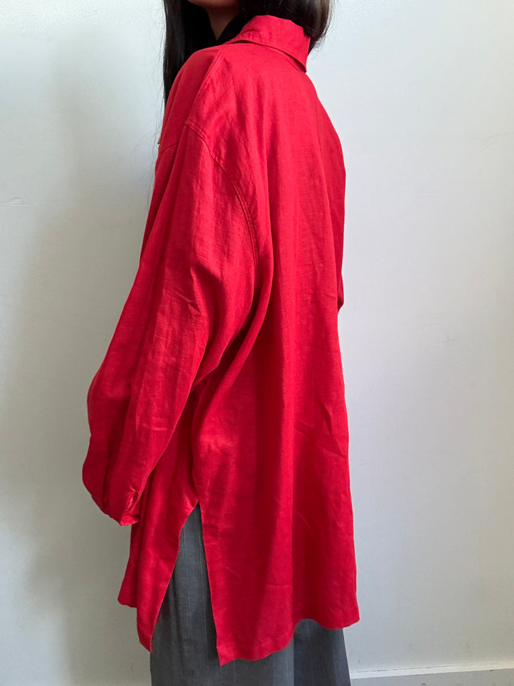 Vintage Red Linen Button-Up Size XL