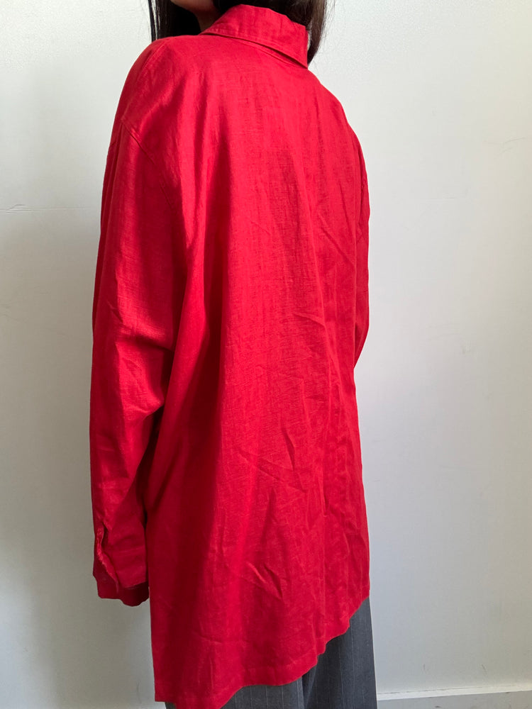 Vintage Red Linen Button-Up Size XL