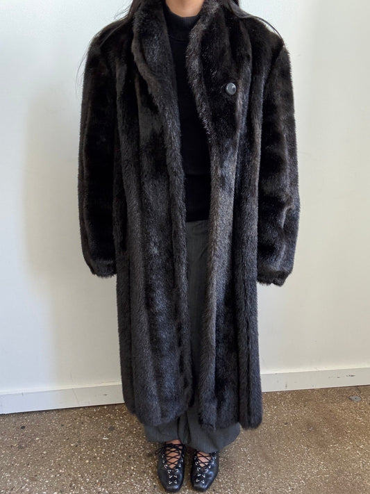 Vintage Faux Fur Long Coat in Size M