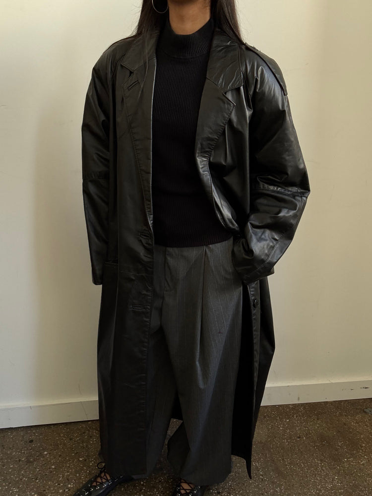 Vintage Black Leather Trench Size Small