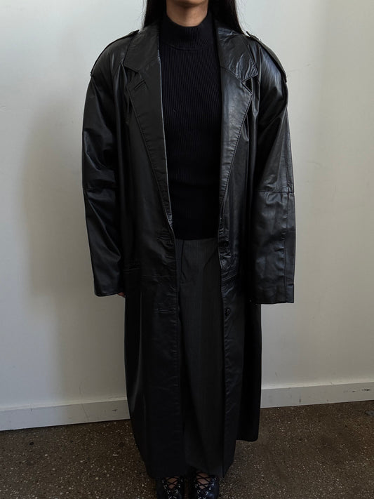 Vintage Black Leather Trench Size Small