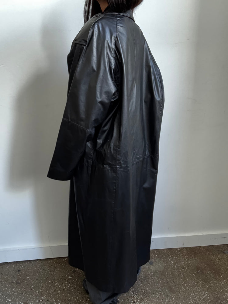 Vintage Black Leather Trench Size Small