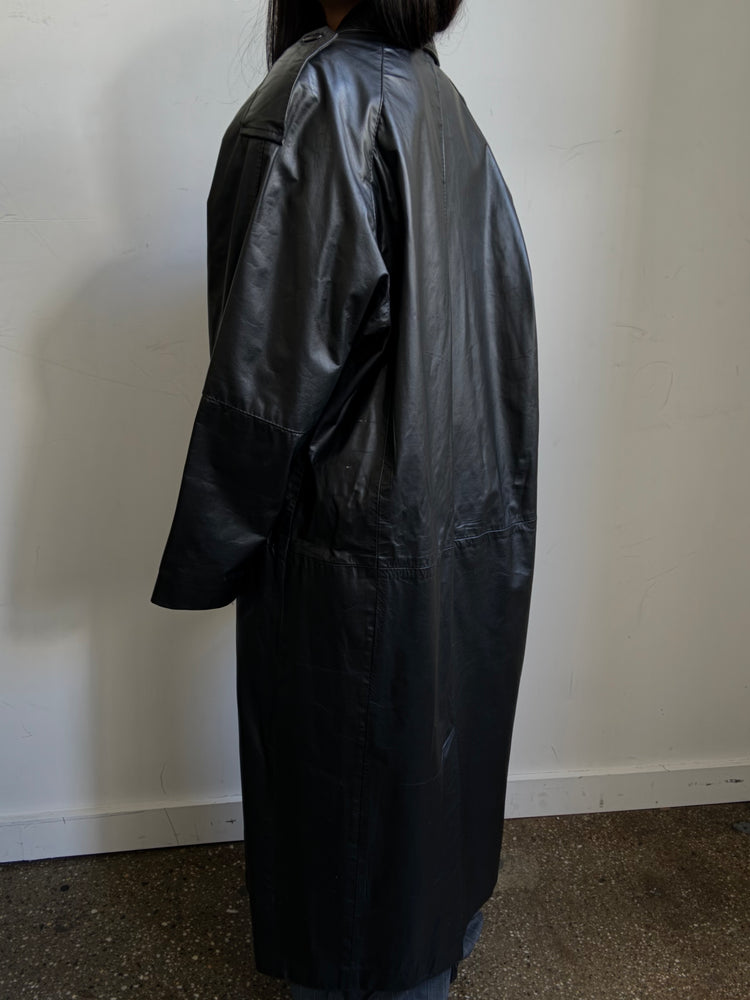 Vintage Black Leather Trench Size Small