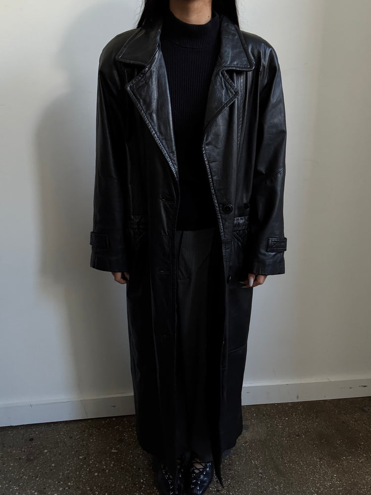 Vintage Black Leather Trench Size S/M
