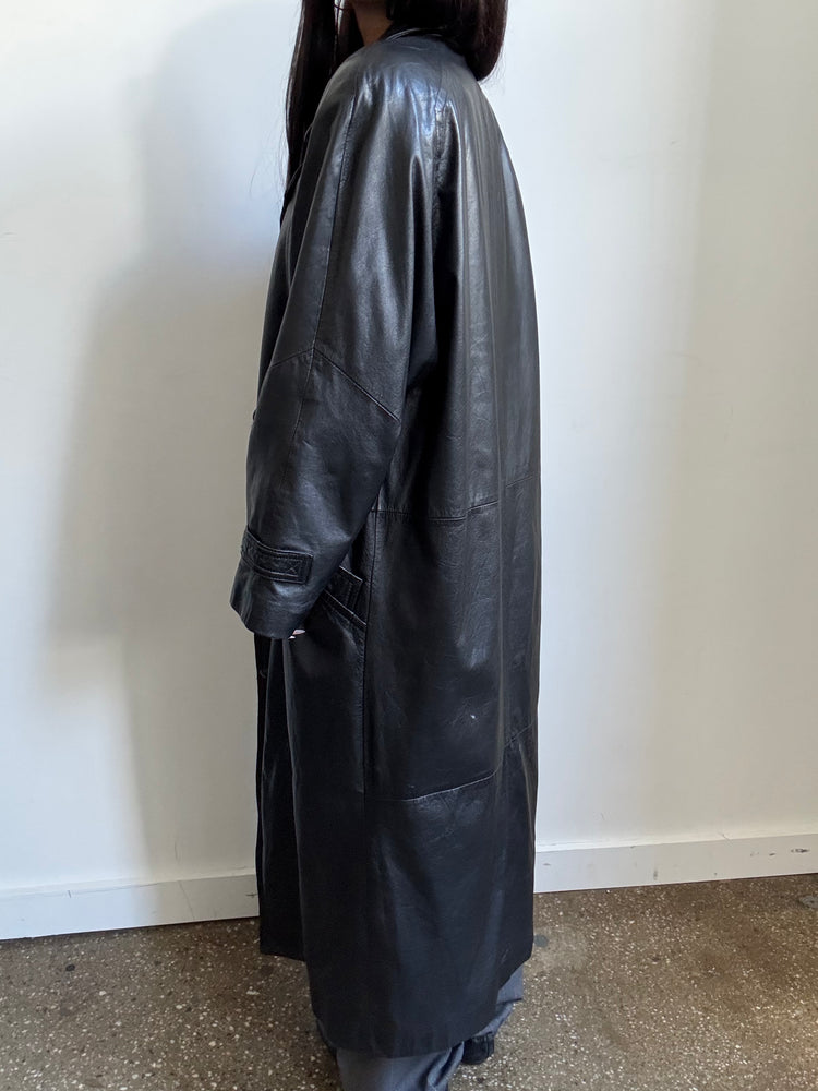 Vintage Black Leather Trench Size S/M