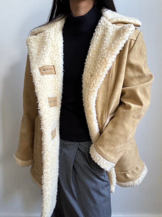 Vintage Faux Suede Cream-Colored Coat Size Medium