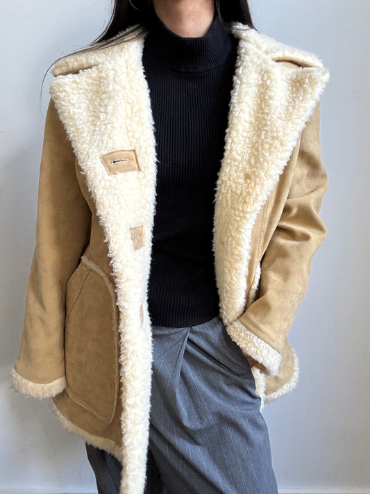 Vintage Faux Suede Cream-Colored Coat Size Medium
