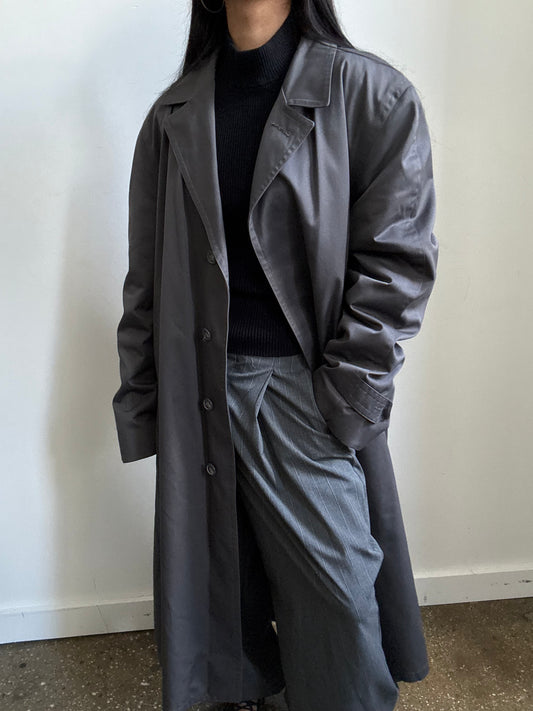 Vintage Grey Twill Trench Coat Size Large