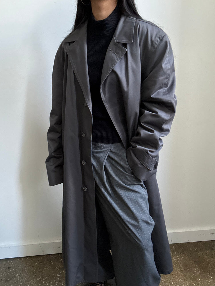 Vintage Grey Twill Trench Coat Size Large