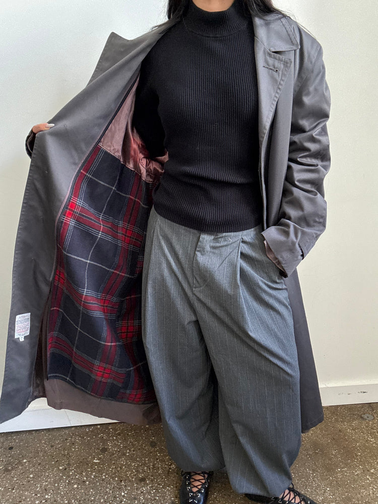 Vintage Grey Twill Trench Coat Size Large