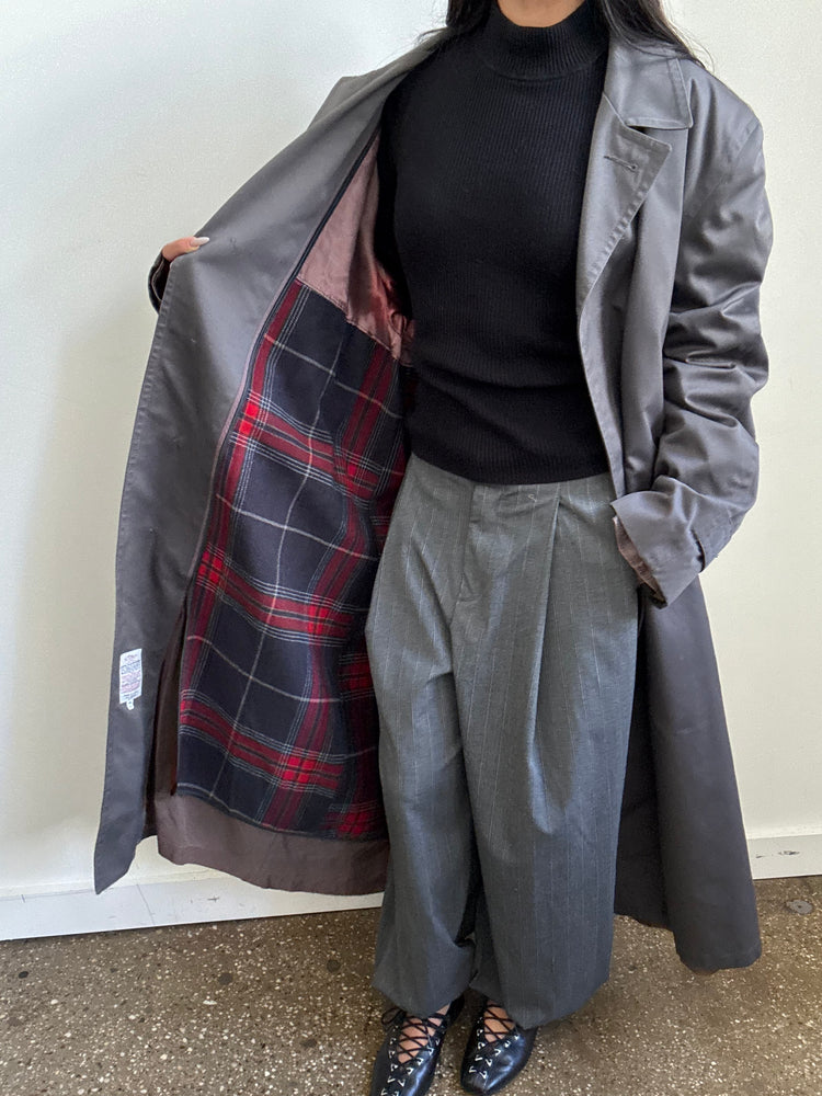 Vintage Grey Twill Trench Coat Size Large
