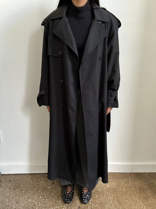 Vintage Black Twill Trench Coat Size XS