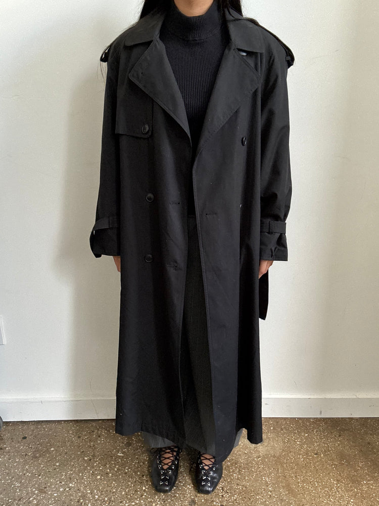 Vintage Black Twill Trench Coat Size XS