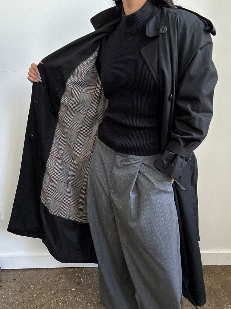 Vintage Black Twill Trench Coat Size XS