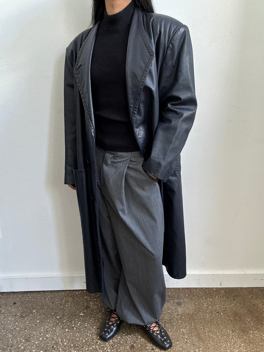 Vintage Navy Blue Leather Trench Size L