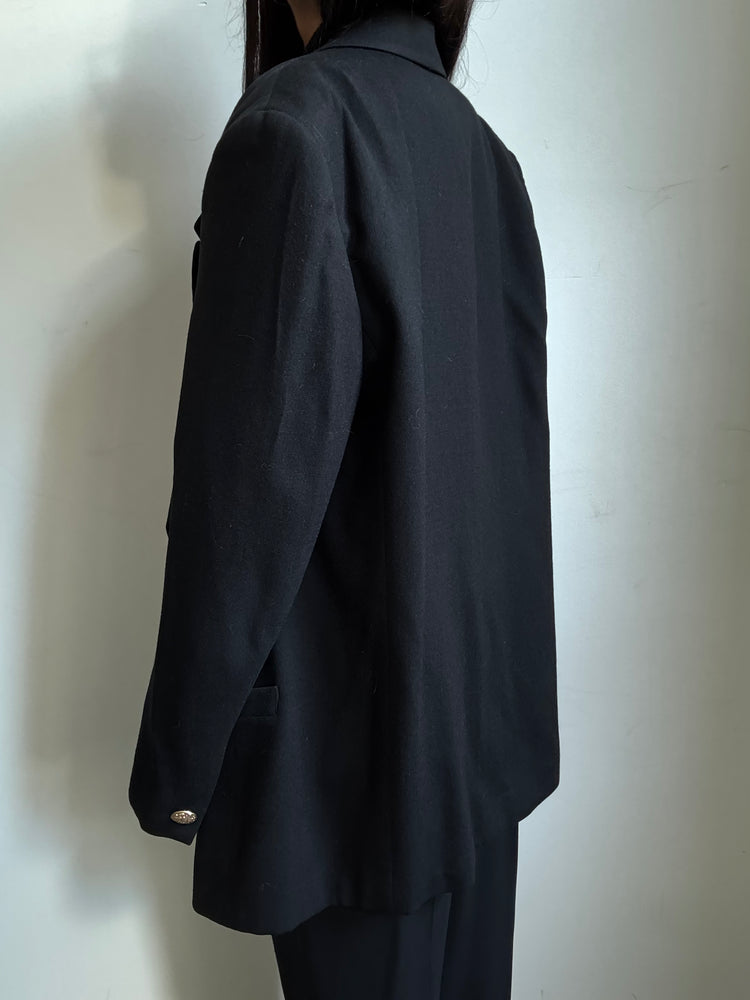 Vintage Black Blazer + Gold Buttons with Crest in Size M