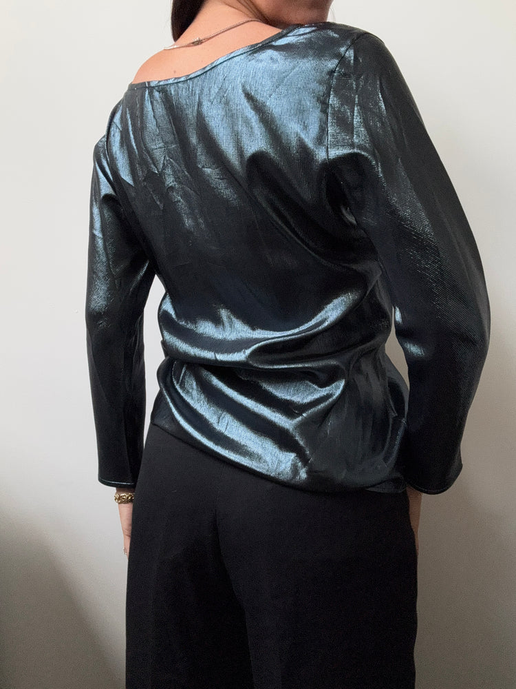 Vintage Saint Laurent Steel Blue Metallic Top Size Small