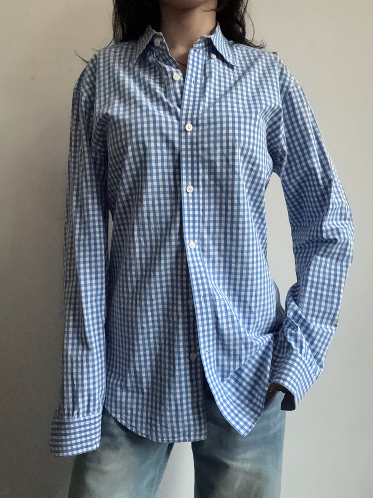 Vintage Blue + White Gingham Button-Up Size Medium