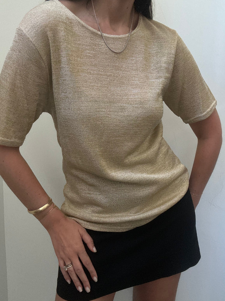 Vintage Sheer Gold Sparkle Short-Sleeve Top Size Medium