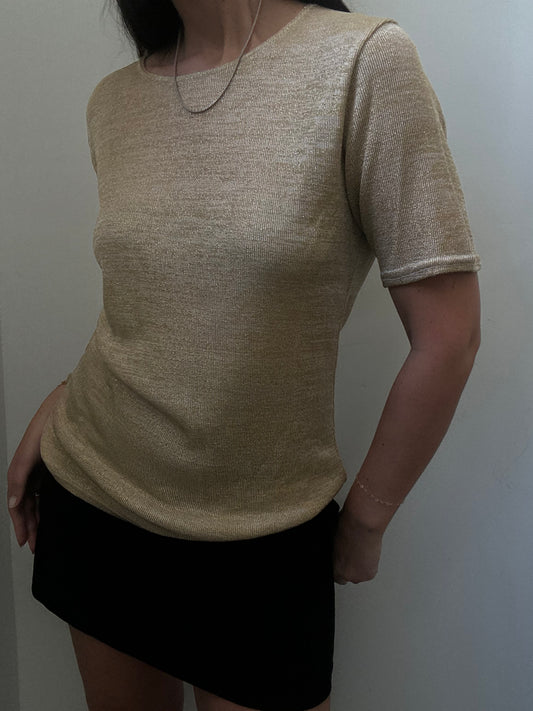 Vintage Sheer Gold Sparkle Short-Sleeve Top Size Medium