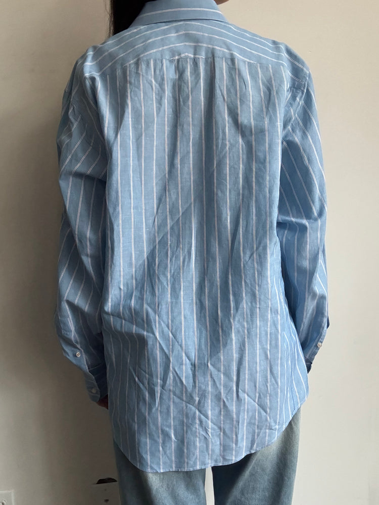 Vintage Blue + White Striped Long-Sleeve Button-Up Size XL