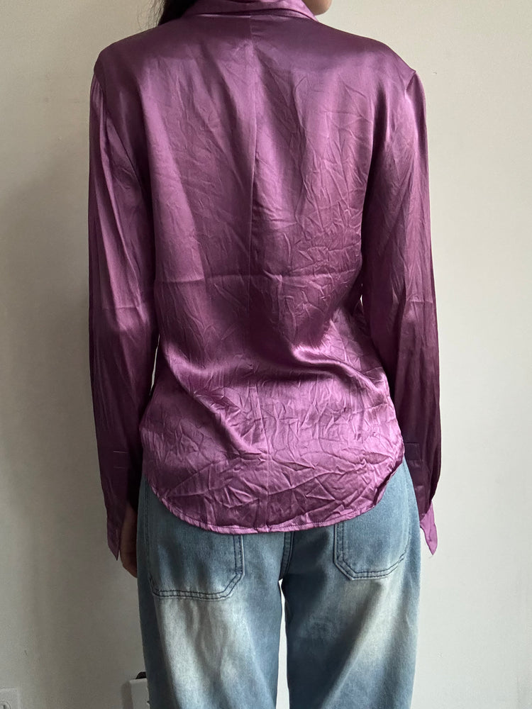 Vintage Purple Silk Long sleeve Button Up Size Large