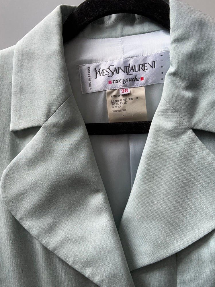 Vintage Yves Saint Laurent Silk Light Blue Blazer Size 6