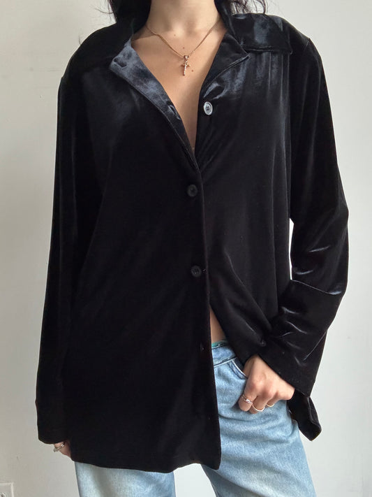 Vintage Black Velvet Button-Up Size Large