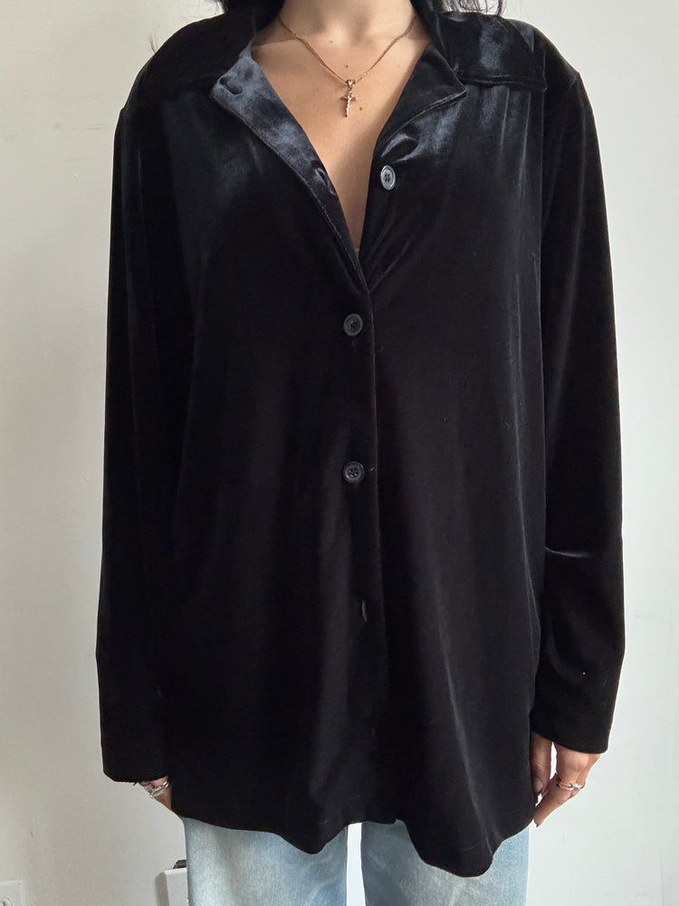 Vintage Black Velvet Button-Up Size Large