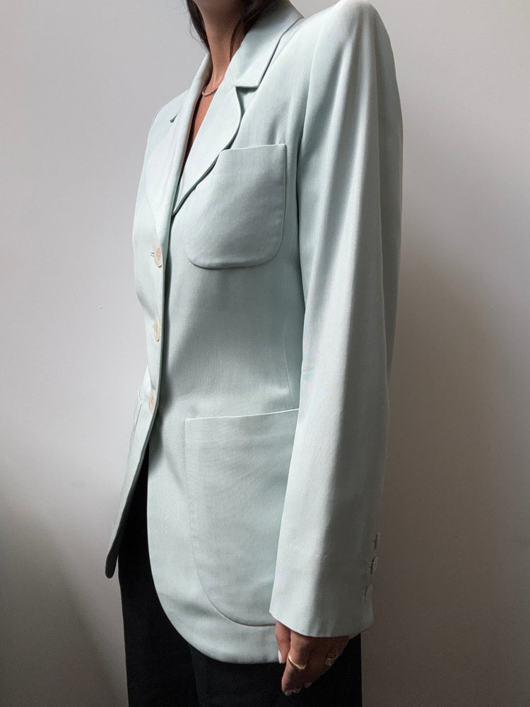 Vintage Yves Saint Laurent Silk Light Blue Blazer Size 6