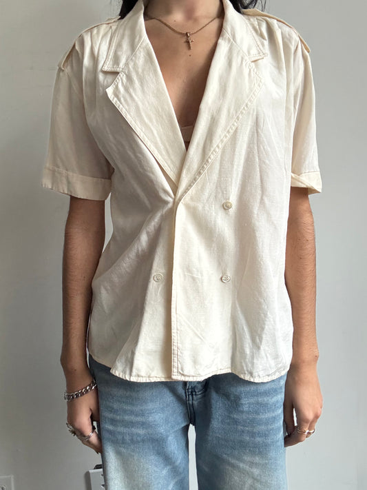 Vintage Beige Double-Breasted Blouse Size Medium