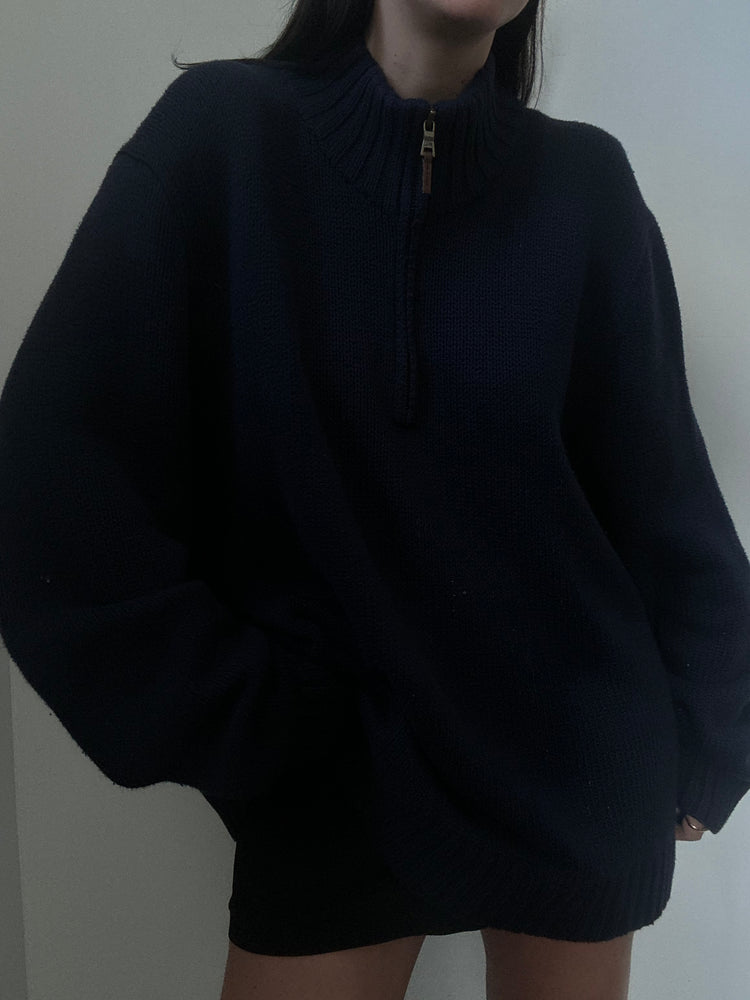 Vintage Ralph Lauren Navy Quarter Zip Sweater Size XL