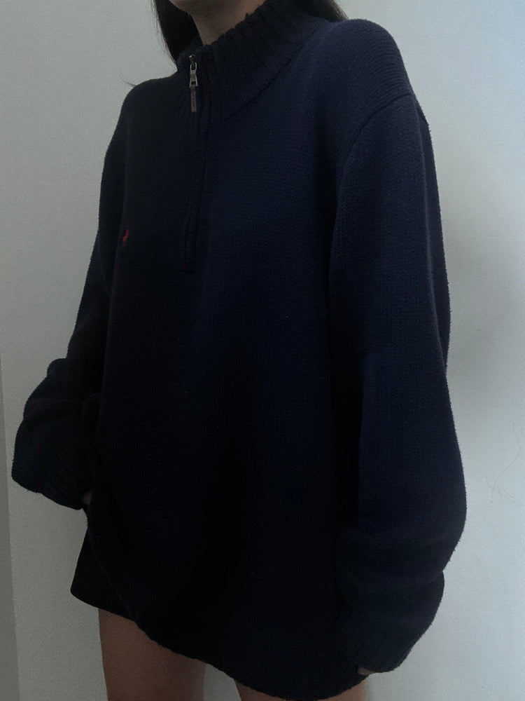 Vintage Ralph Lauren Navy Quarter Zip Sweater Size XL