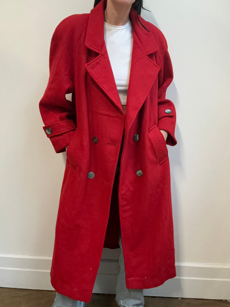Vintage Red Wool Trench Size 6