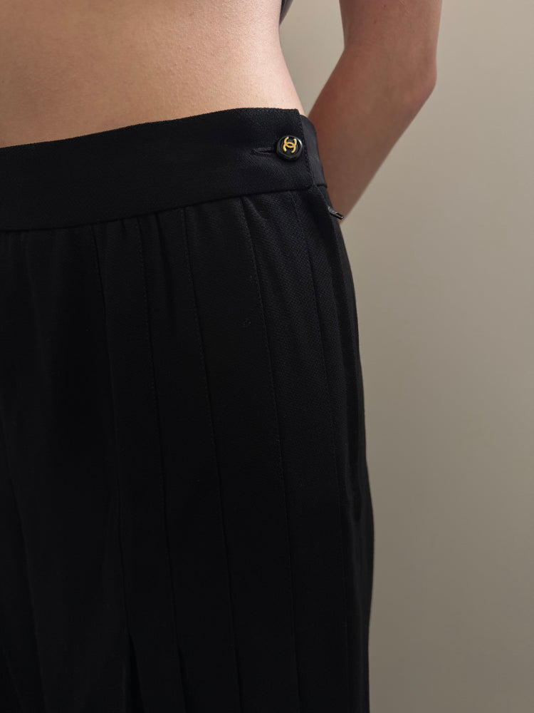 Vintage Chanel Black Pleated Skirt Size Medium