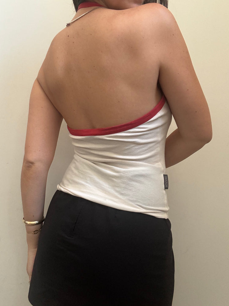 Vintage Moschino Jeans Red + White Printed Halter Top Size Medium