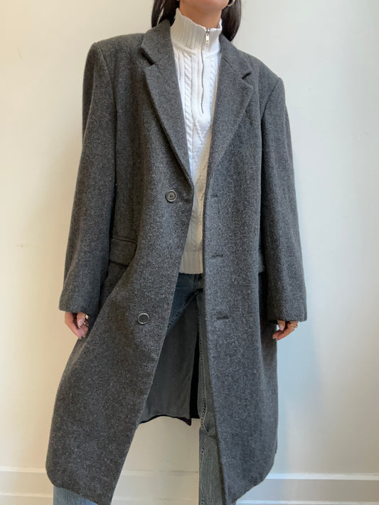 Vintage Light Grey Wool Trench Size L