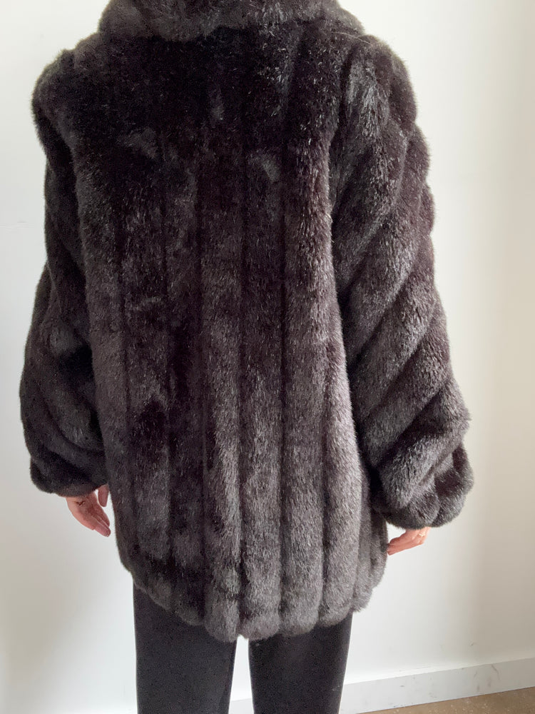 Vintage Black Faux Fur Jacket Size Medium