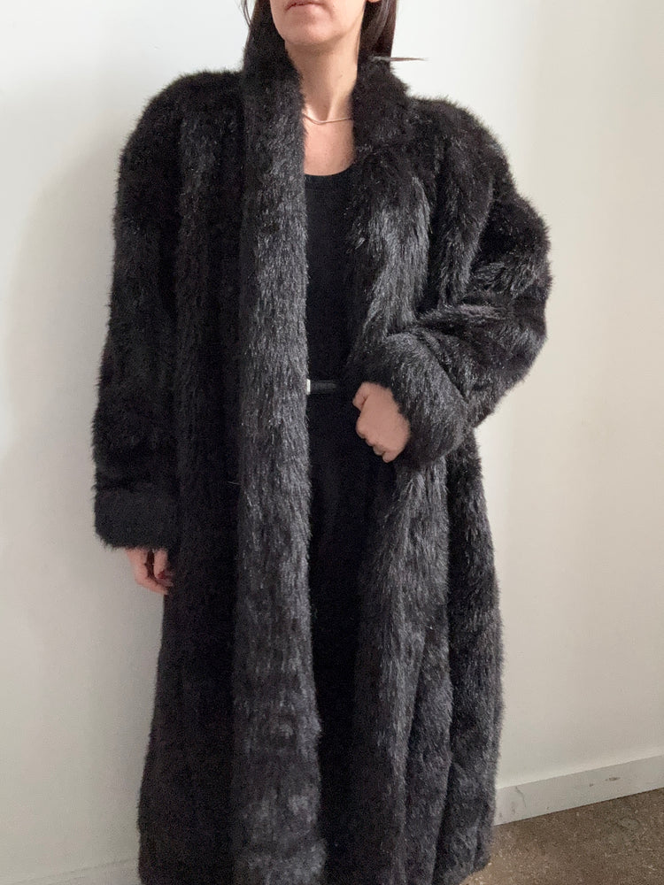 Vintage Faux Fur Black Jacket in Size L