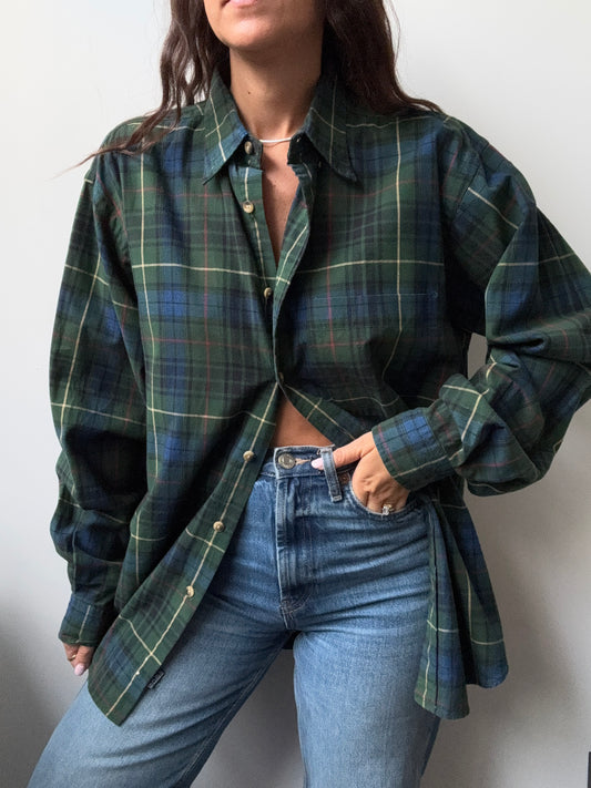 Vintage Green Plaid Button-Down Size Medium