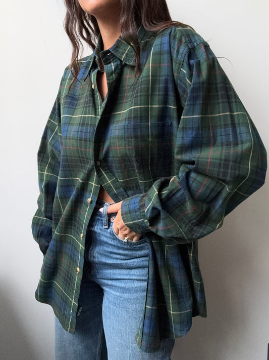 Vintage Green Plaid Button-Down Size Medium