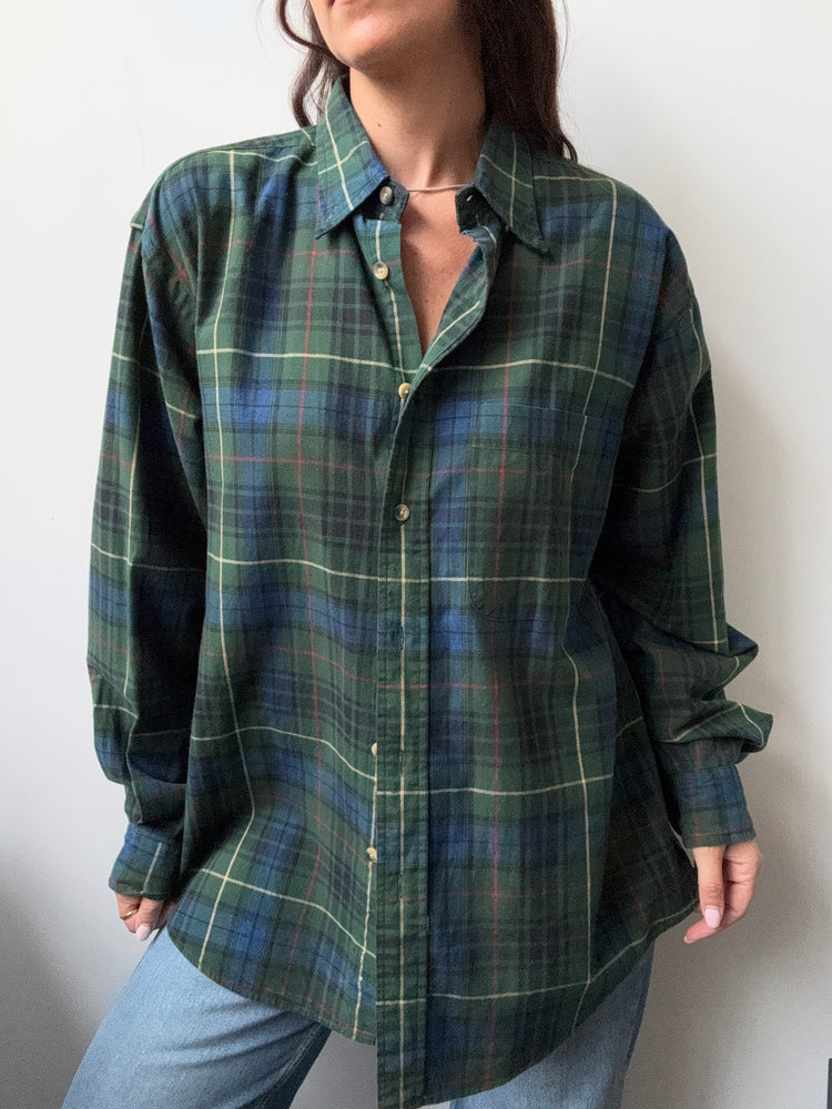 Vintage Green Plaid Button-Down Size Medium
