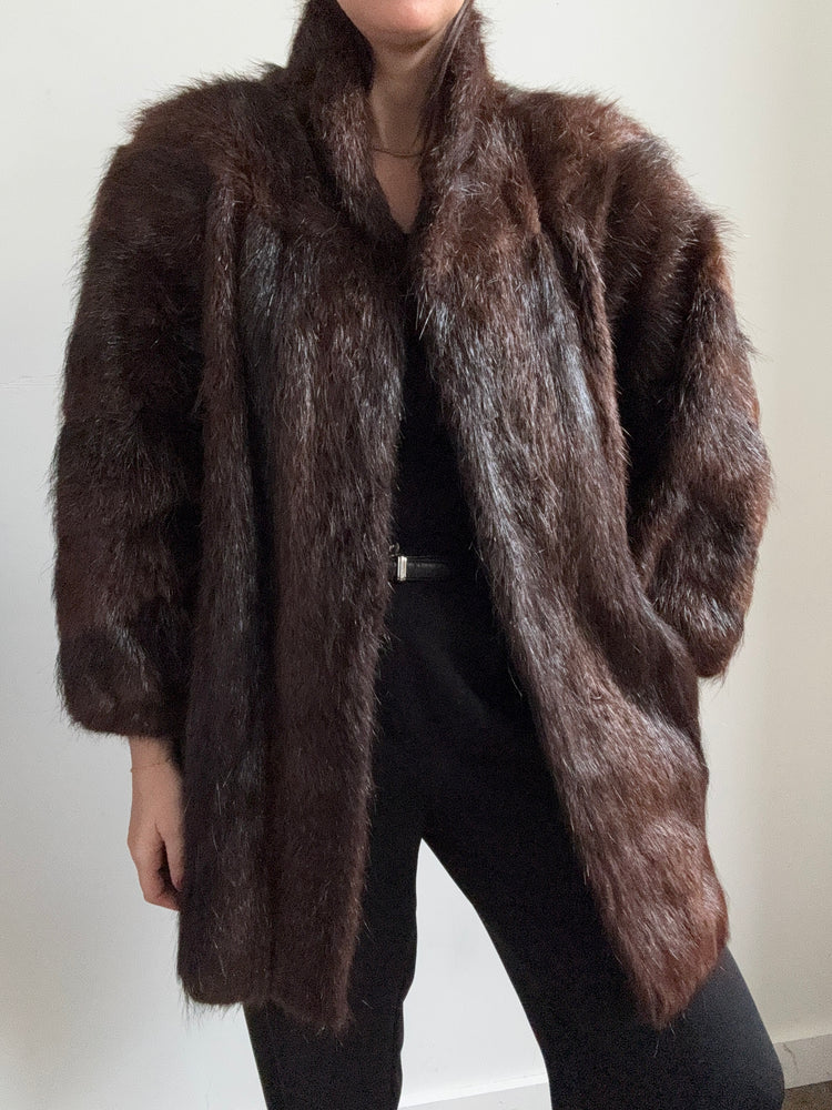 Vintage Dark Brown Beaver Jacket Size Medium